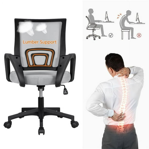 Office Computer Desk Chair Gaming-Ergonomic Mid Back Cushion Lumbar Support with Wheels Comfortable Blue Mesh Racing Seat Adjustable Swivel Rolling Home Executive (Black)
