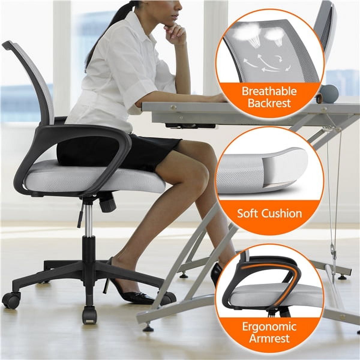 Office Computer Desk Chair Gaming-Ergonomic Mid Back Cushion Lumbar Support with Wheels Comfortable Blue Mesh Racing Seat Adjustable Swivel Rolling Home Executive (Black)