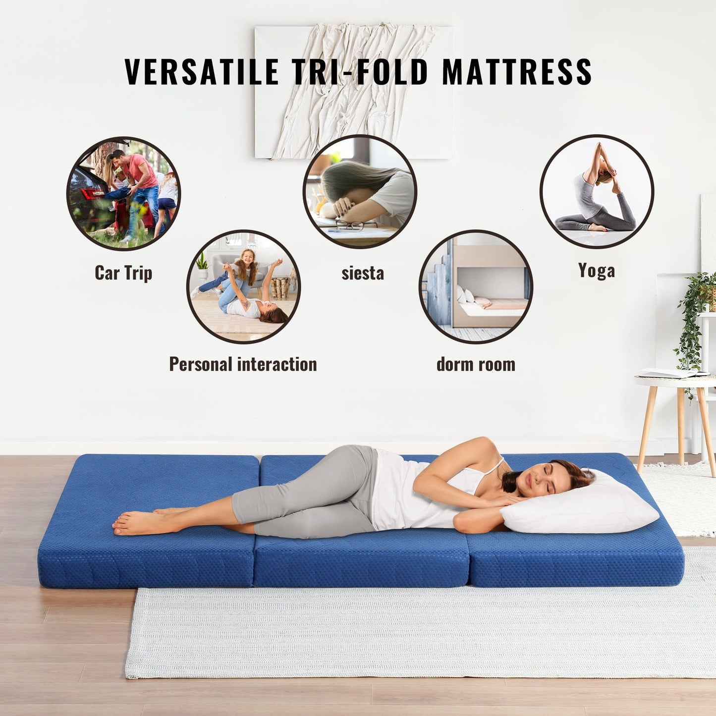 4'' Adult Tri-Fold Memory Foam Mattress, Blue, Narrow Twin