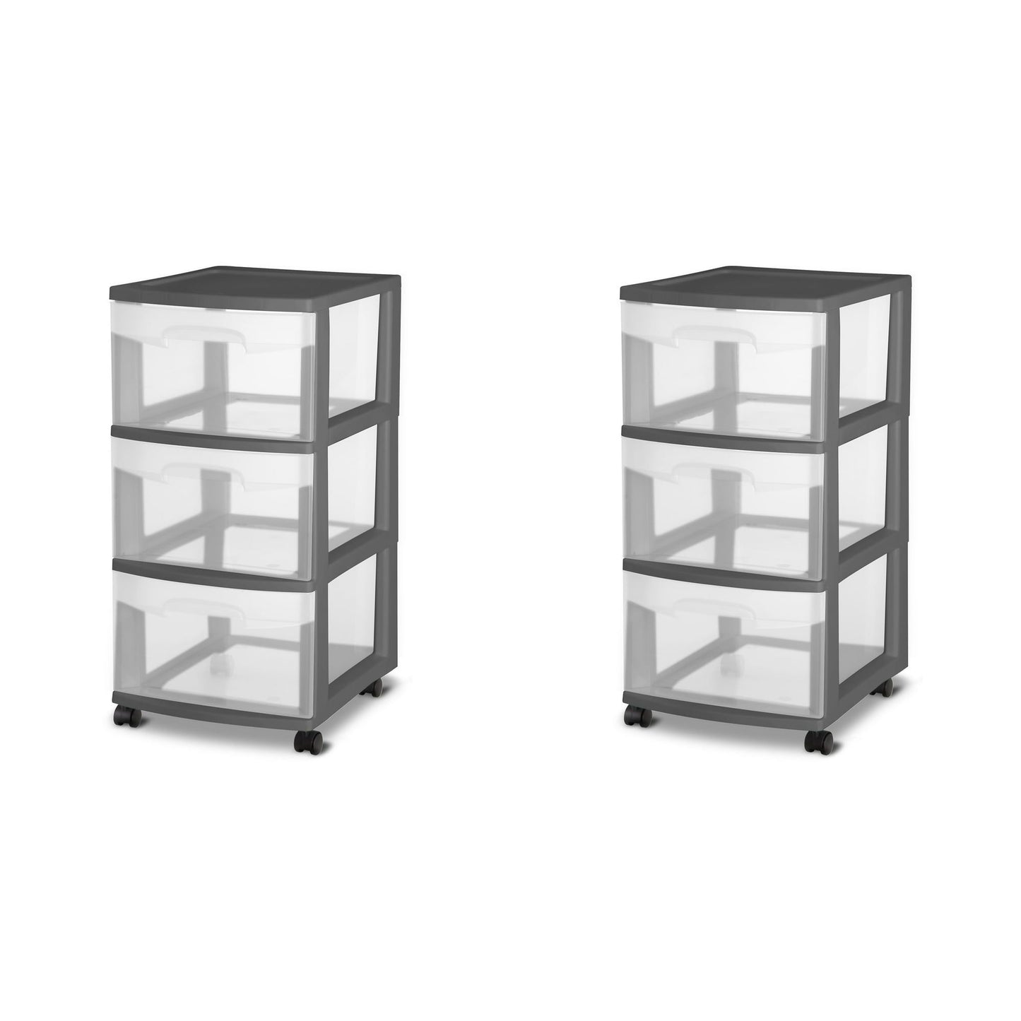 3 Drawer Cart Plastic, Gray Flannel, Set of 2