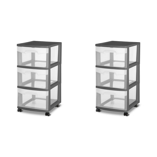 3 Drawer Cart Plastic, Gray Flannel, Set of 2