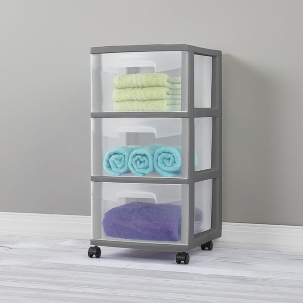 3 Drawer Cart Plastic, Gray Flannel, Set of 2