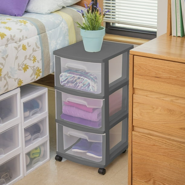 3 Drawer Cart Plastic, Gray Flannel, Set of 2