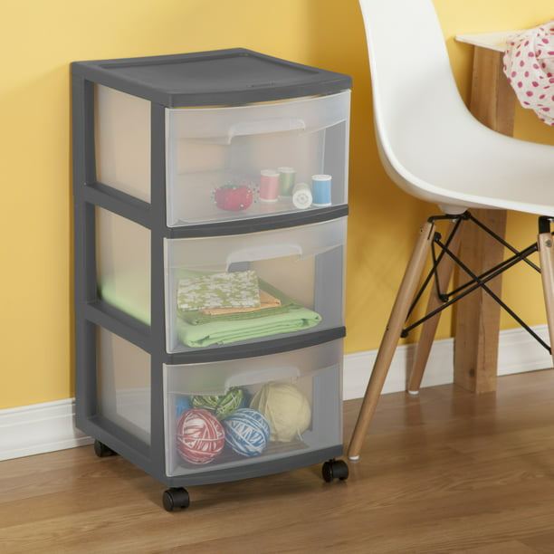 3 Drawer Cart Plastic, Gray Flannel, Set of 2