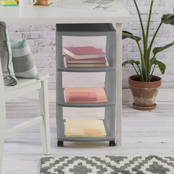 3 Drawer Cart Plastic, Gray Flannel, Set of 2