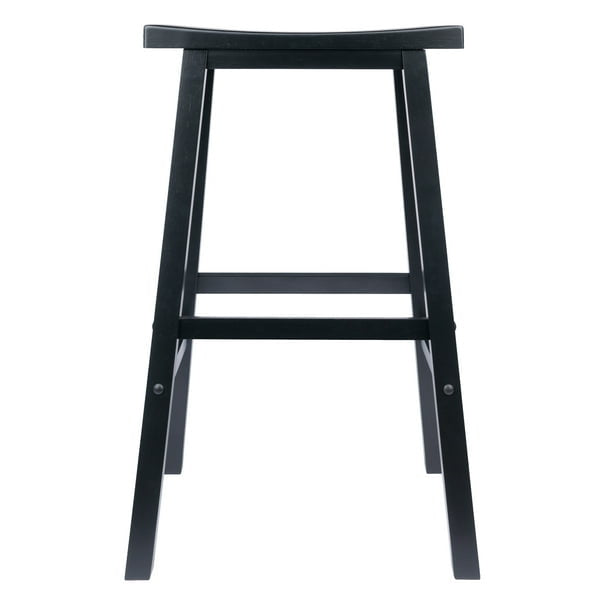 Basics Solid Wood Saddle-Seat Kitchen Counter Barstool, 29-Inch Height, Black