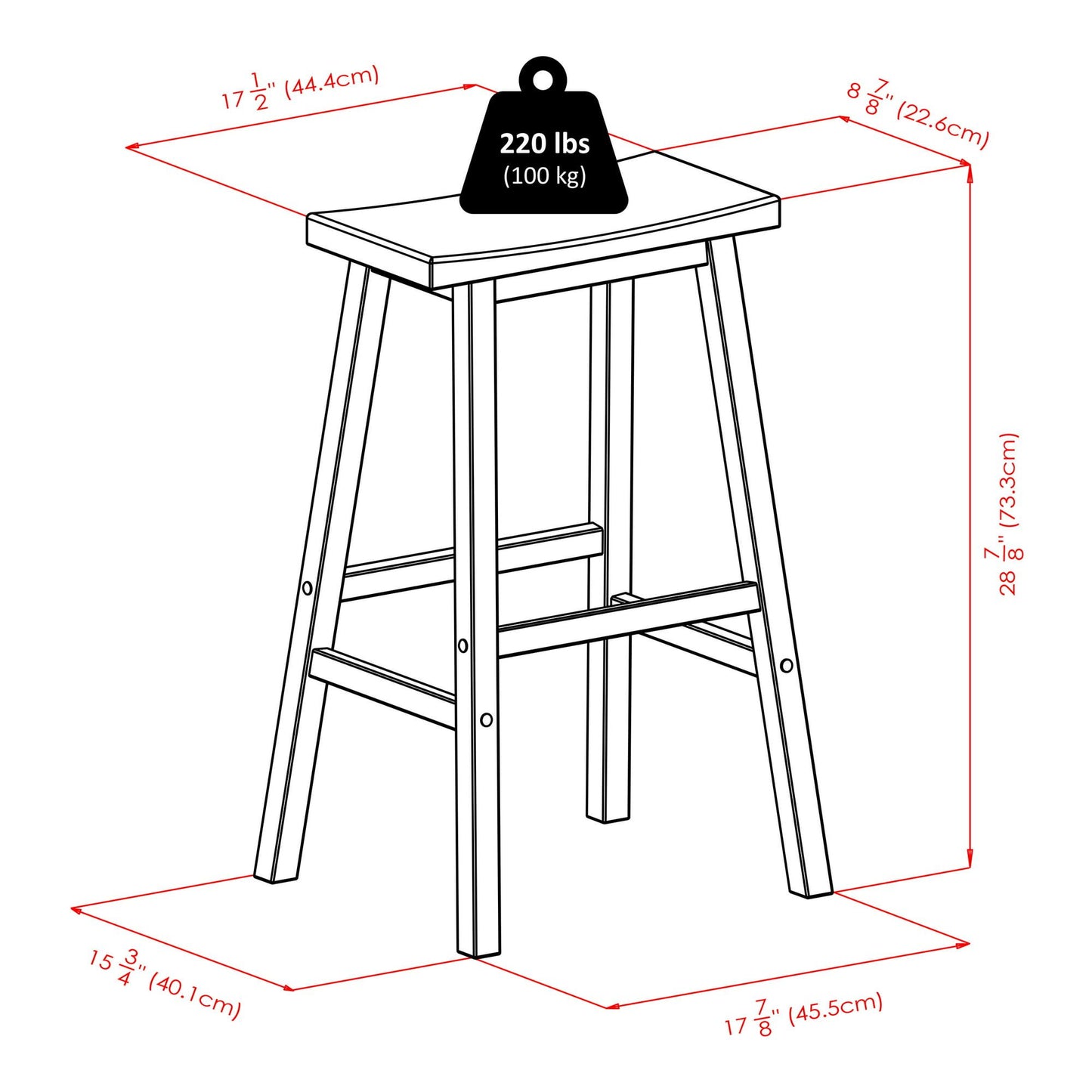 Basics Solid Wood Saddle-Seat Kitchen Counter Barstool, 29-Inch Height, Black