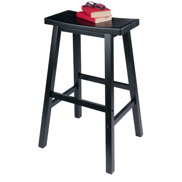 Basics Solid Wood Saddle-Seat Kitchen Counter Barstool, 29-Inch Height, Black