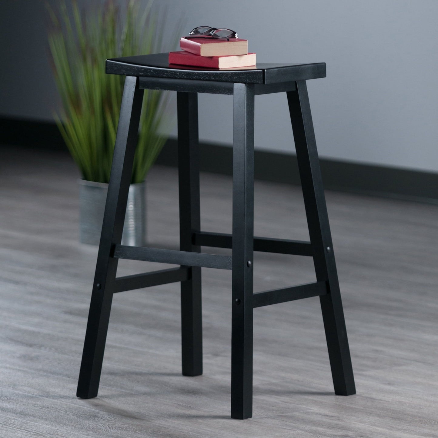 Basics Solid Wood Saddle-Seat Kitchen Counter Barstool, 29-Inch Height, Black