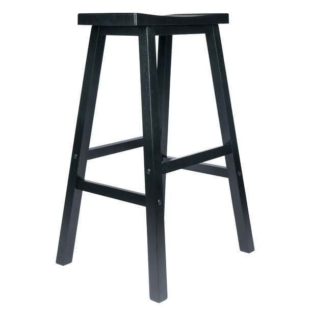 Basics Solid Wood Saddle-Seat Kitchen Counter Barstool, 29-Inch Height, Black