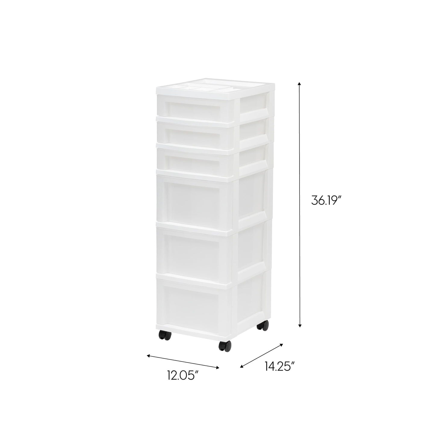 6-Drawer Storage Cart with Organizer Top, White/Pearl