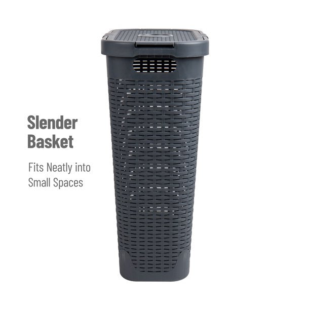 40 Liter Slim Laundry Basket with Cutout Handles & Lid