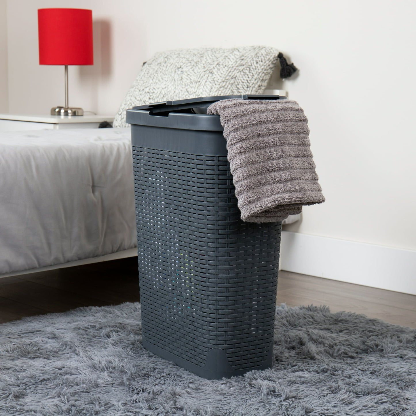 40 Liter Slim Laundry Basket with Cutout Handles & Lid