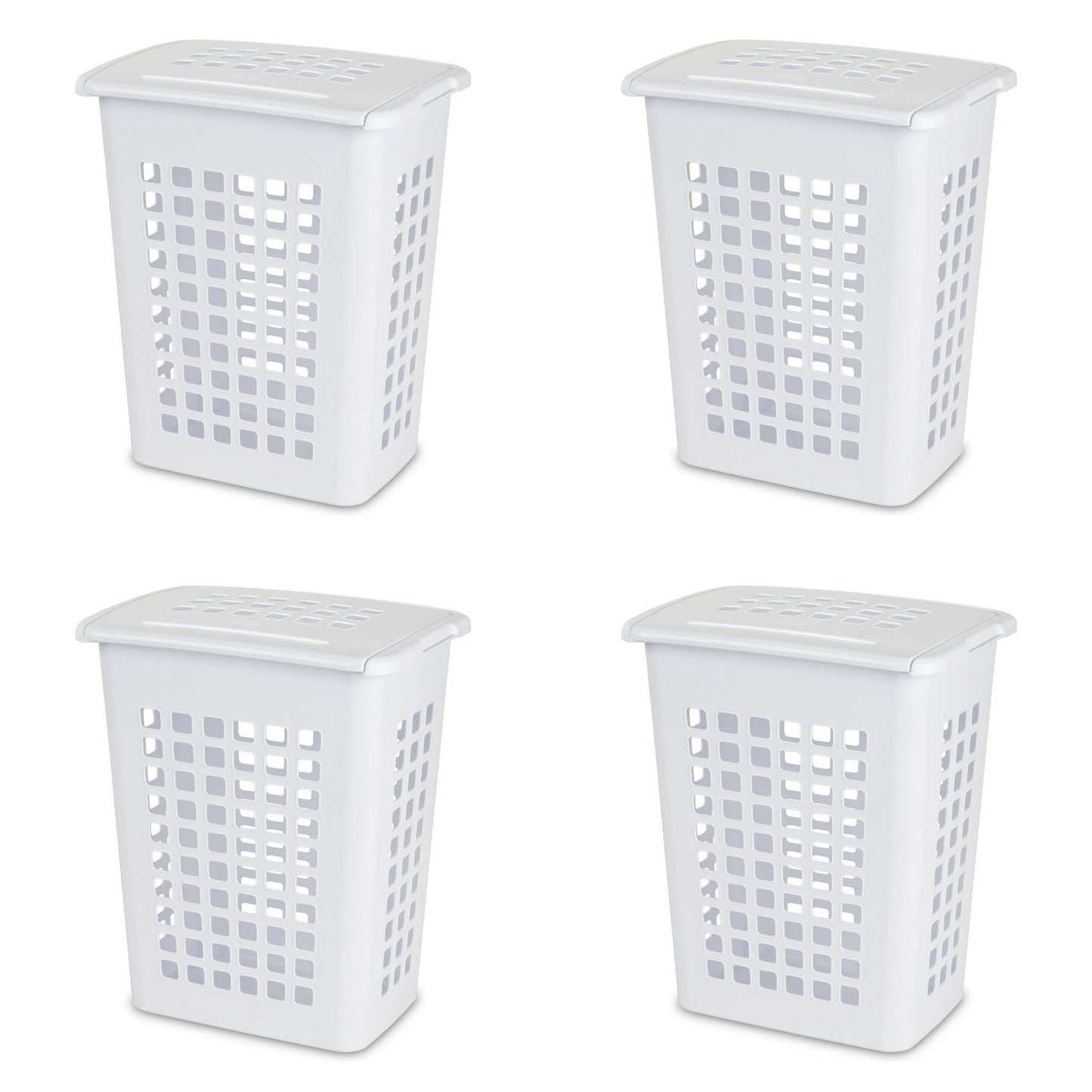 Rectangular LiftTop Plastic Laundry Hamper , White, Set of 4