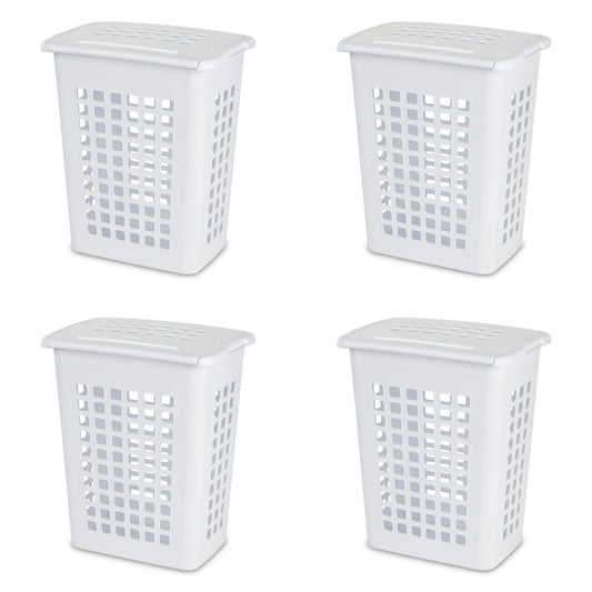 Rectangular LiftTop Plastic Laundry Hamper , White, Set of 4