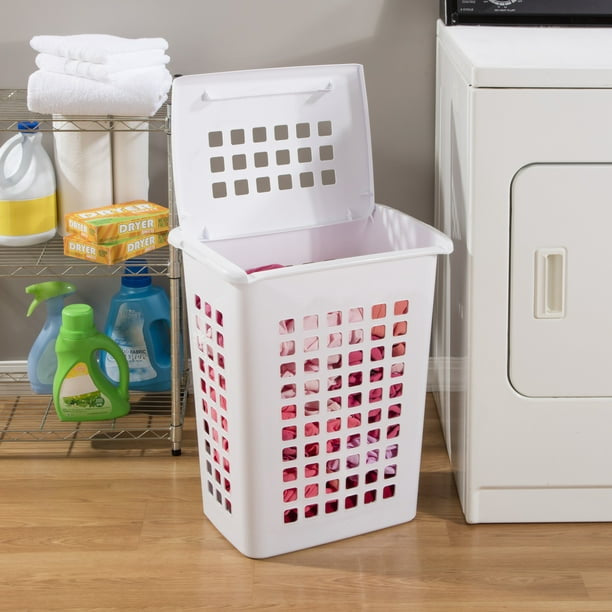 Rectangular LiftTop Plastic Laundry Hamper , White, Set of 4