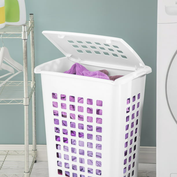 Rectangular LiftTop Plastic Laundry Hamper , White, Set of 4