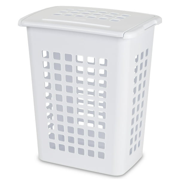 Rectangular LiftTop Plastic Laundry Hamper , White, Set of 4