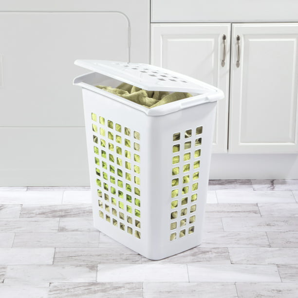 Rectangular LiftTop Plastic Laundry Hamper , White, Set of 4