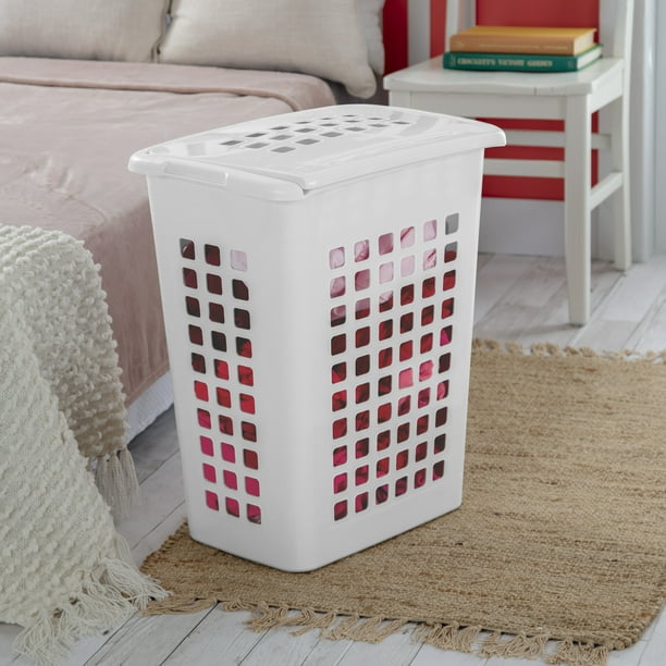 Rectangular LiftTop Plastic Laundry Hamper , White, Set of 4
