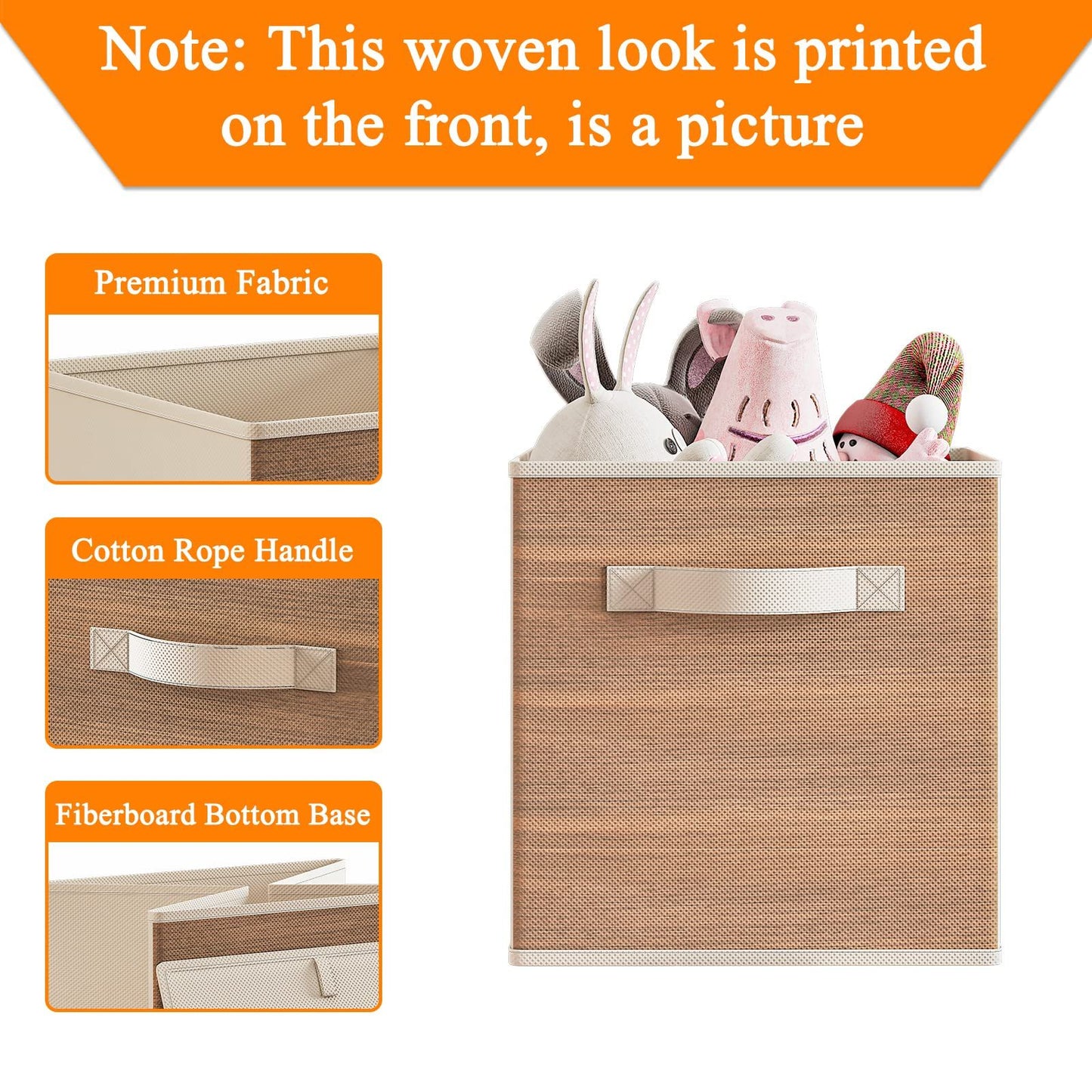 Fabric Storage Cubes with Handle, Foldable  Cube Storage Bins, 6 Pack Storage Baskets for Shelves, Storage Boxes for Organizing Closet Bins, Wood Grain
