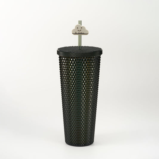 Full inlaid glass. Mattly black inlaid glass with a lid and straw. Repeatable double -wall insulation travel glass. Plastic acrylic soft color glass, suitable for ice coffee smoothies