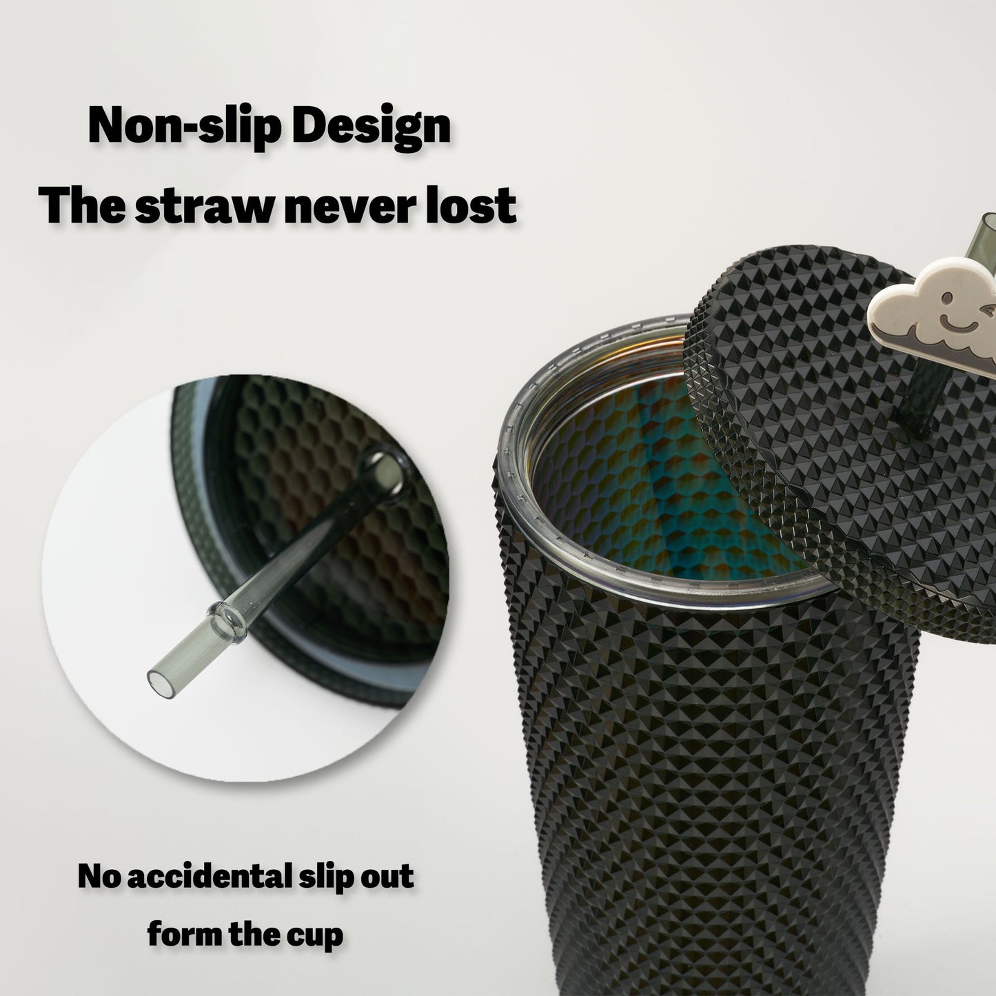 Full inlaid glass. Mattly black inlaid glass with a lid and straw. Repeatable double -wall insulation travel glass. Plastic acrylic soft color glass, suitable for ice coffee smoothies
