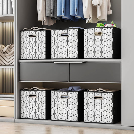 6 Pack Fabric Storage Cubes with Handle, Foldable 11 Inch Cube Storage Bins, Storage Baskets for Shelves, Storage Boxes for Organizing Closet Bins, Black