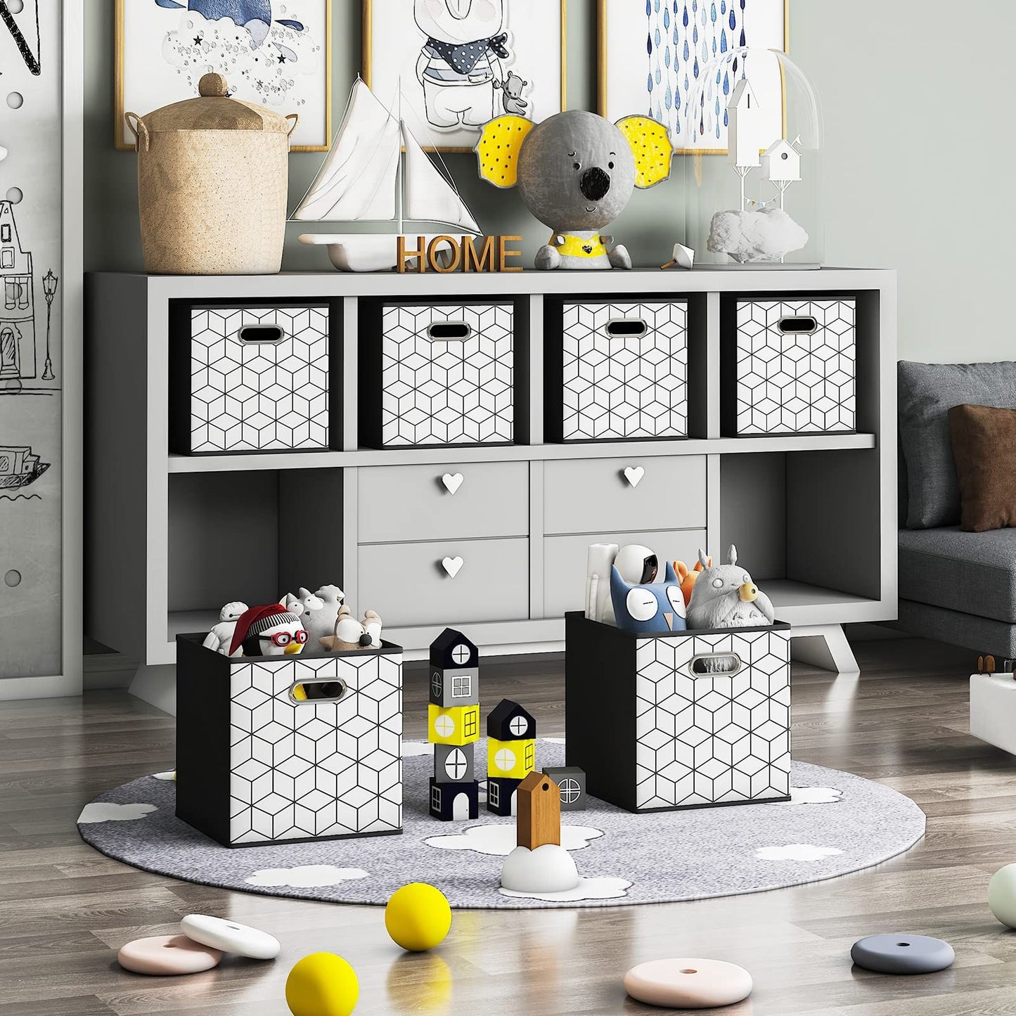 6 Pack Fabric Storage Cubes with Handle, Foldable 11 Inch Cube Storage Bins, Storage Baskets for Shelves, Storage Boxes for Organizing Closet Bins, Black