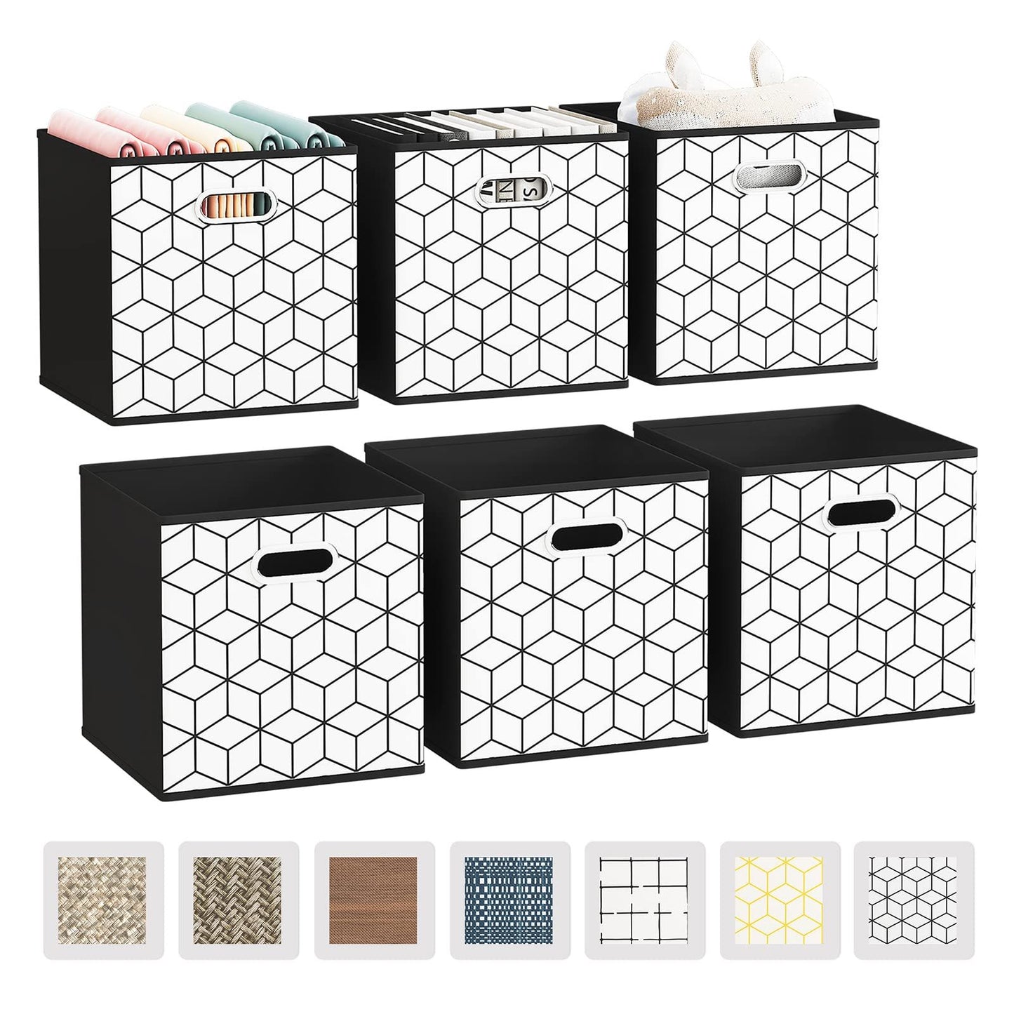 6 Pack Fabric Storage Cubes with Handle, Foldable 11 Inch Cube Storage Bins, Storage Baskets for Shelves, Storage Boxes for Organizing Closet Bins, Black