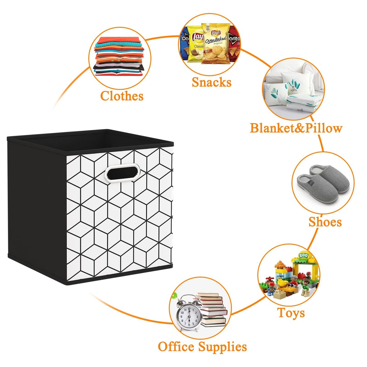 6 Pack Fabric Storage Cubes with Handle, Foldable 11 Inch Cube Storage Bins, Storage Baskets for Shelves, Storage Boxes for Organizing Closet Bins, Black
