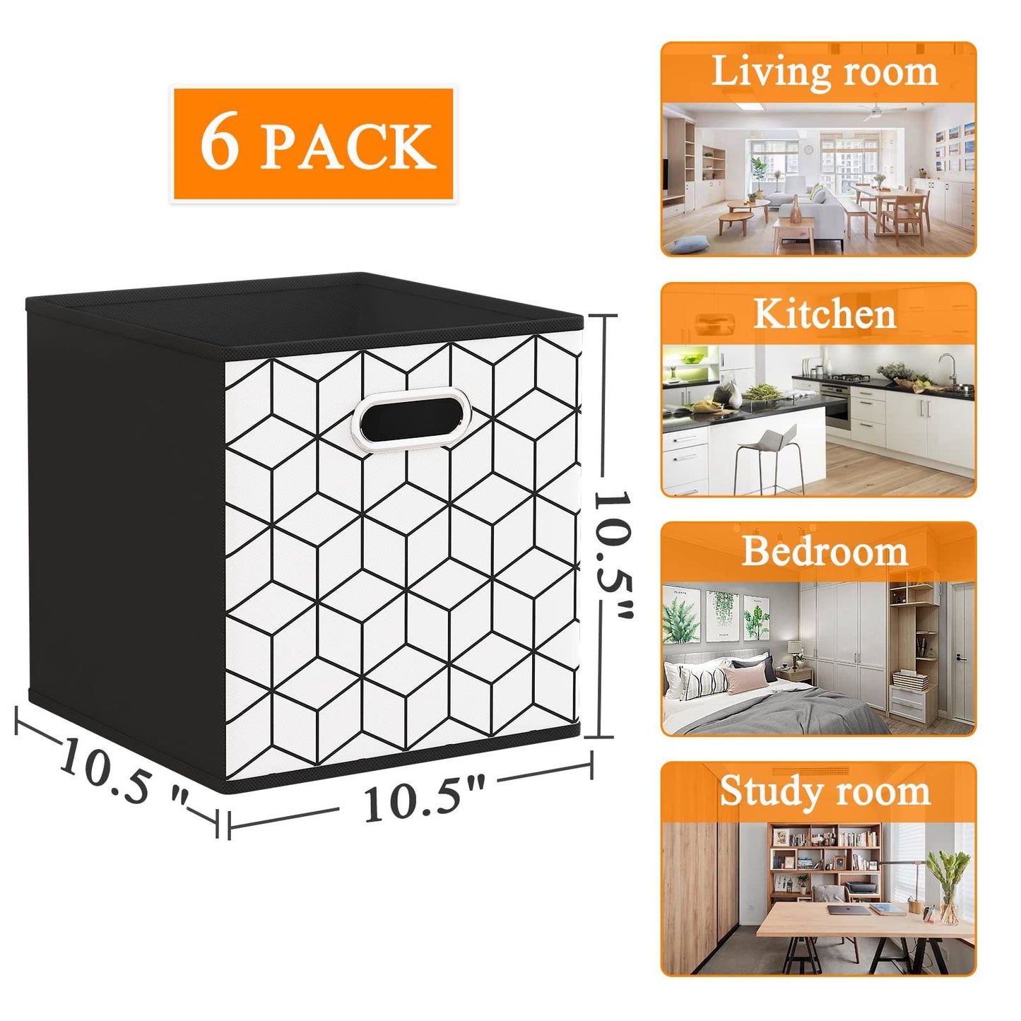 6 Pack Fabric Storage Cubes with Handle, Foldable 11 Inch Cube Storage Bins, Storage Baskets for Shelves, Storage Boxes for Organizing Closet Bins, Black