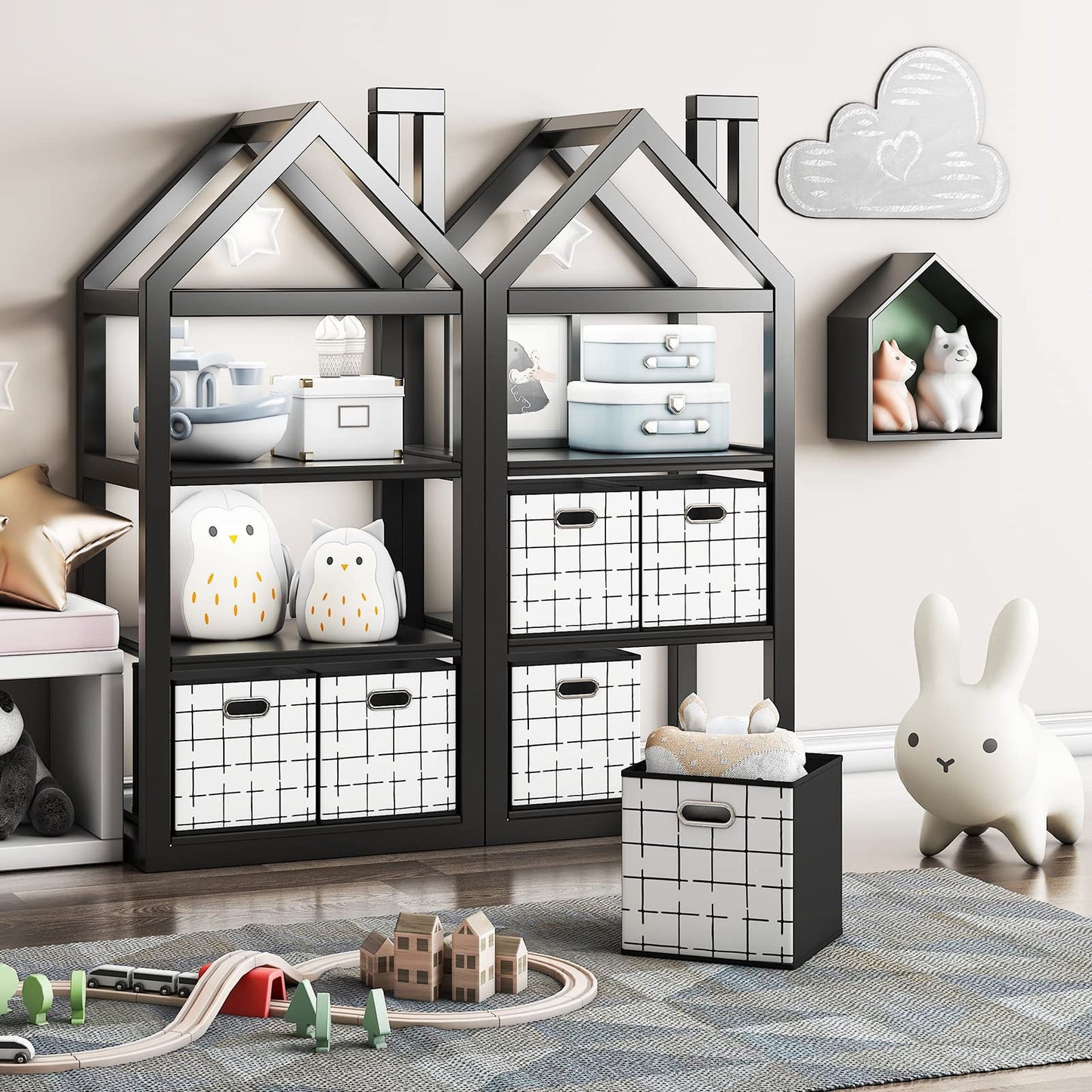 Fabric Storage Cubes with Handle, Foldable 11 Inch Cube Storage Bins, 6 Pack Storage Baskets for Shelves, Storage Boxes for Organizing Closet Bins