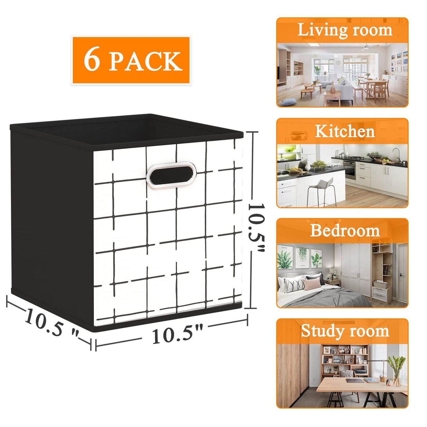 Fabric Storage Cubes with Handle, Foldable 11 Inch Cube Storage Bins, 6 Pack Storage Baskets for Shelves, Storage Boxes for Organizing Closet Bins