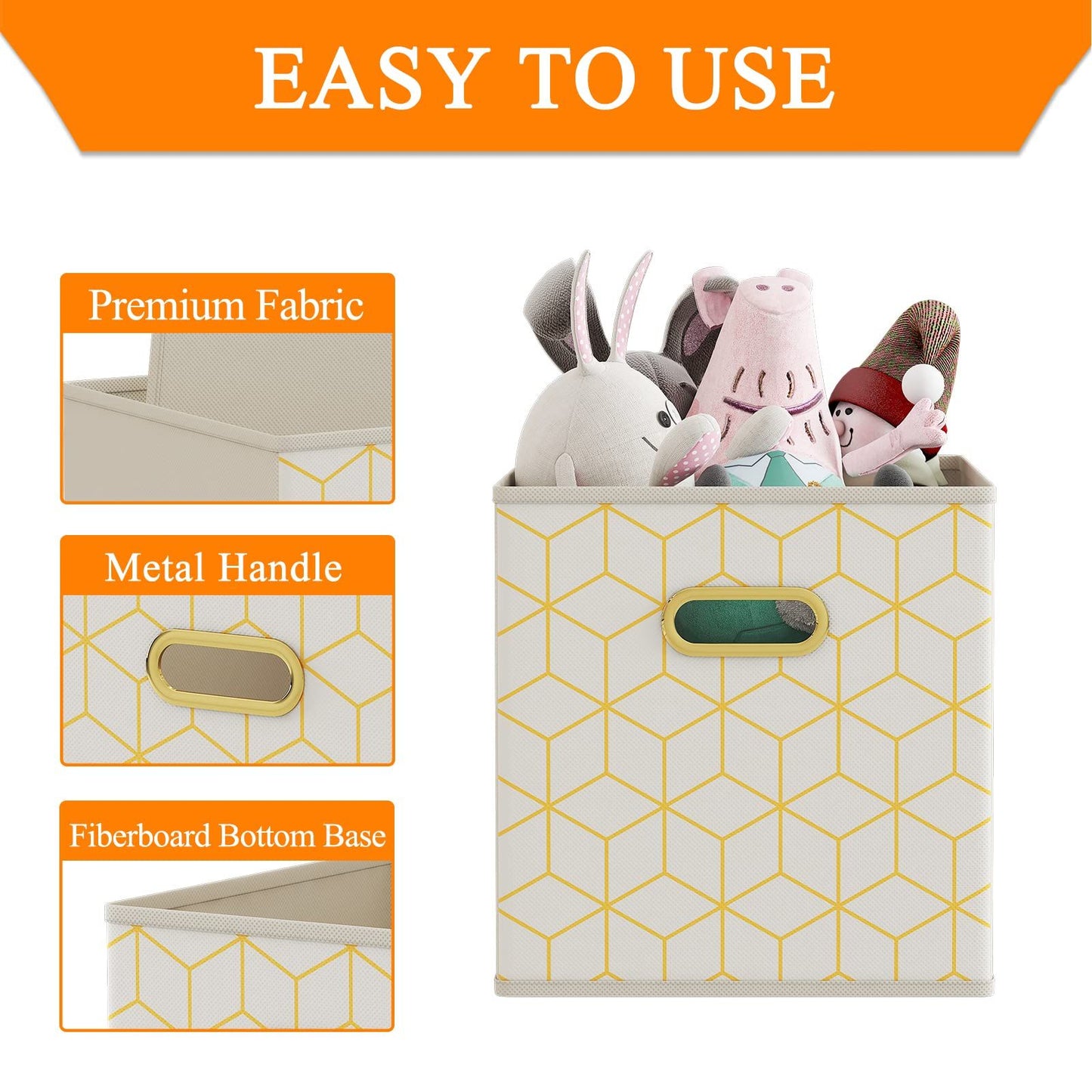 6 Pack Fabric Storage Cubes with Oval Grommets, Foldable 11 Inch Cube Storage Bins, Storage Baskets for Shelves, Storage Boxes for Organizing Closet Bins,Yellow