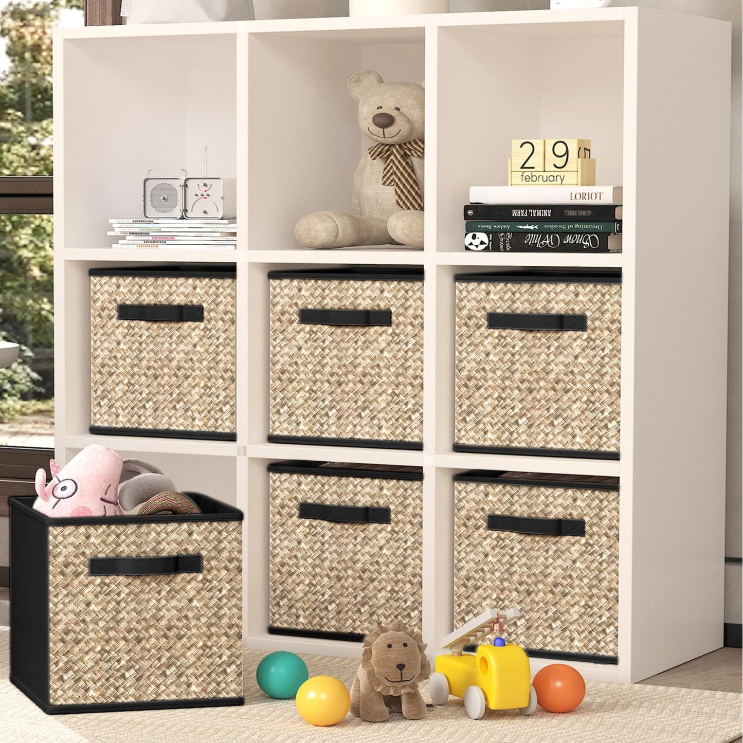 6 Pack Fabric Storage Cubes with Handle, Foldable 11 Inch Cube Storage Bins, Storage Baskets for Shelves, Storage Boxes for Organizing Closet Bins,Black