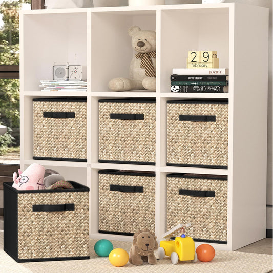 6 Pack Fabric Storage Cubes with Handle, Foldable 11 Inch Cube Storage Bins, Storage Baskets for Shelves, Storage Boxes for Organizing Closet Bins,Black