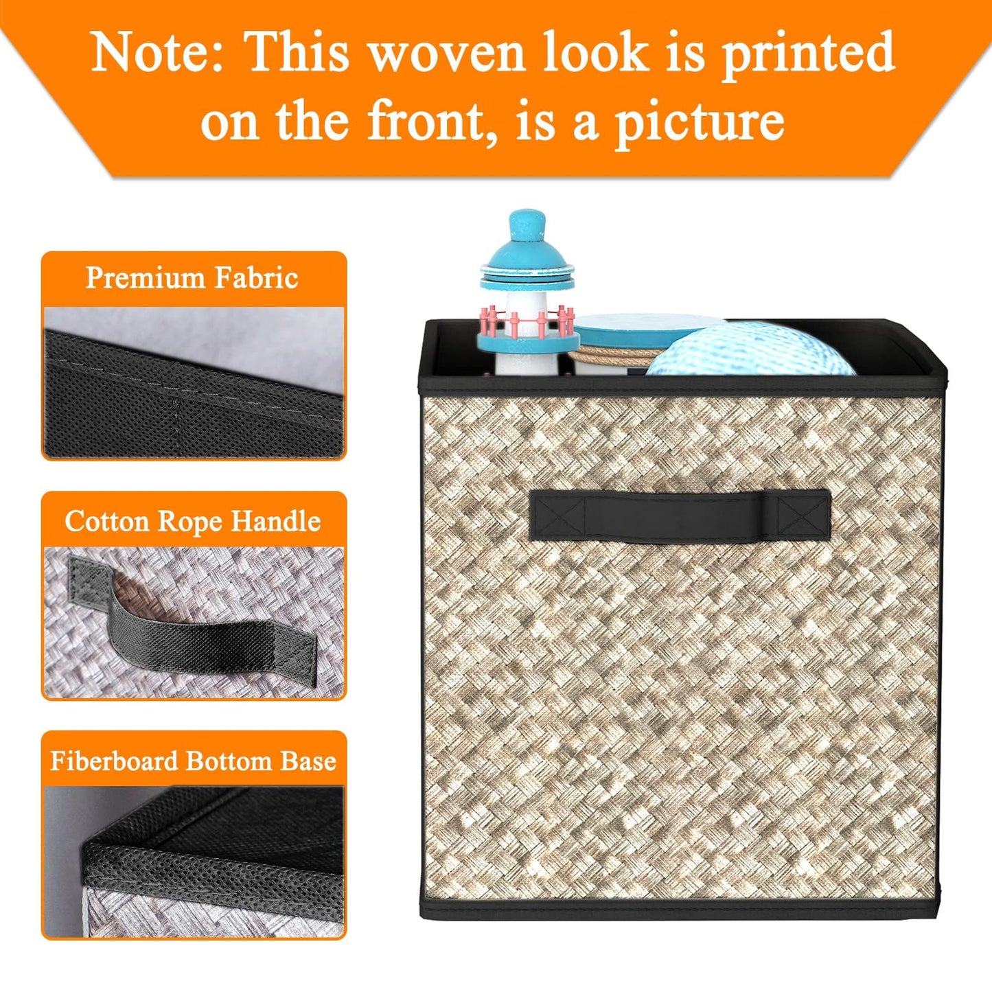 6 Pack Fabric Storage Cubes with Handle, Foldable 11 Inch Cube Storage Bins, Storage Baskets for Shelves, Storage Boxes for Organizing Closet Bins,Black