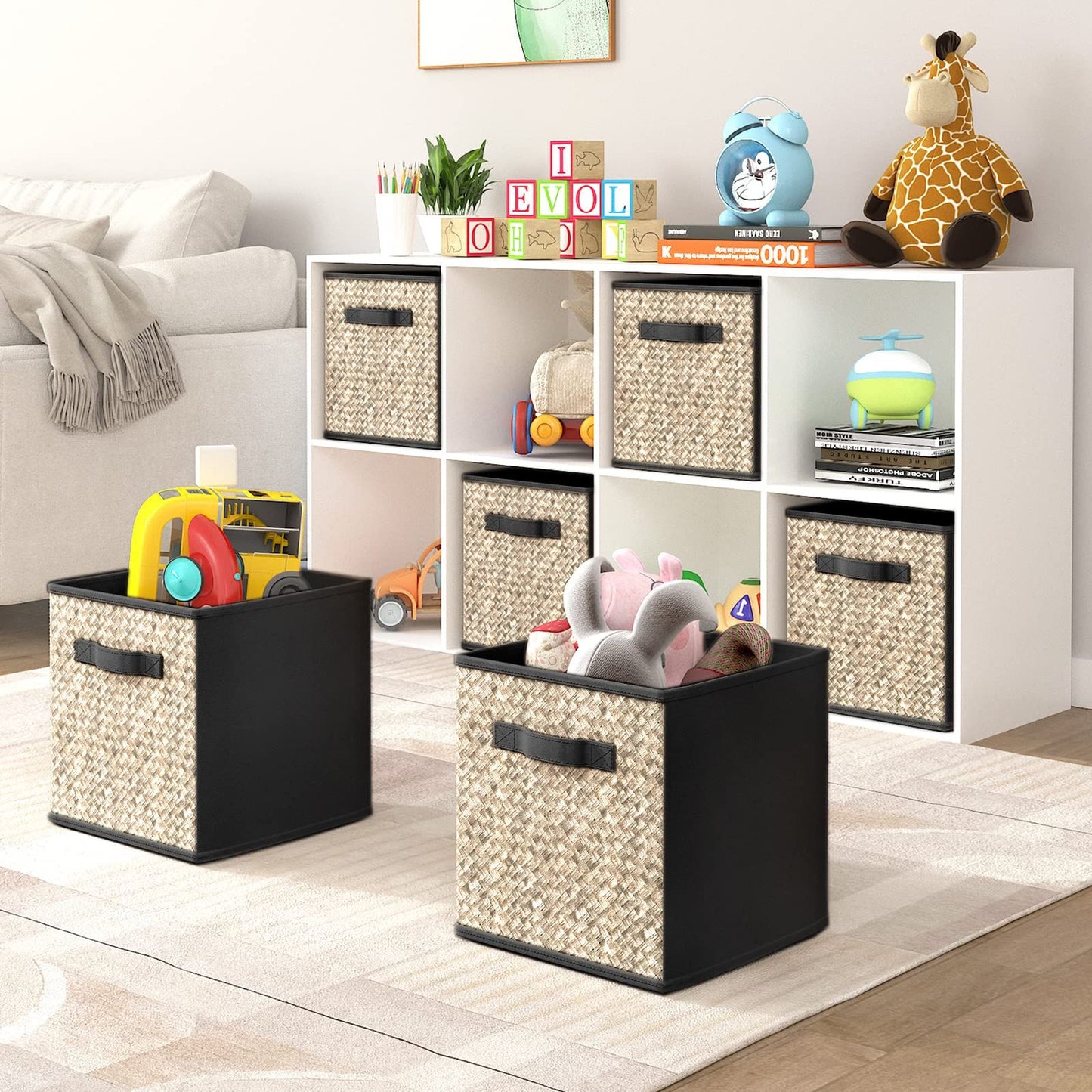 6 Pack Fabric Storage Cubes with Handle, Foldable 11 Inch Cube Storage Bins, Storage Baskets for Shelves, Storage Boxes for Organizing Closet Bins,Black