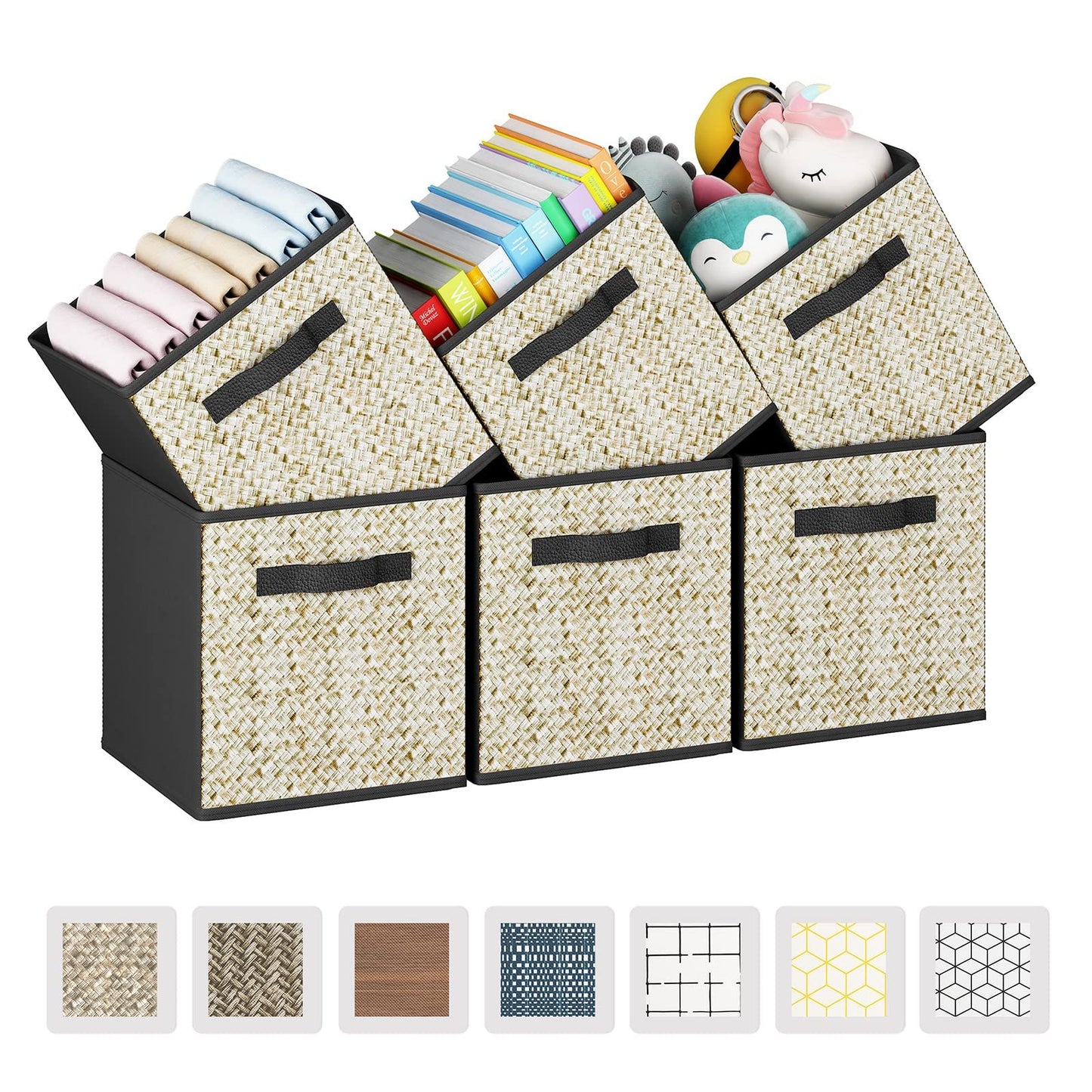 6 Pack Fabric Storage Cubes with Handle, Foldable 11 Inch Cube Storage Bins, Storage Baskets for Shelves, Storage Boxes for Organizing Closet Bins,Black